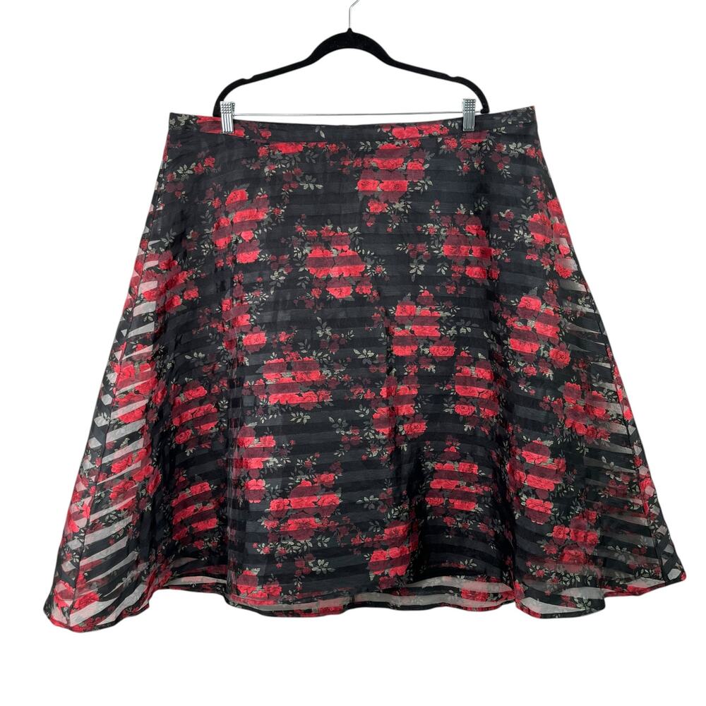 Torrid Rose Mesh Midi Skirt 22 3X Ghost Stripe Floral Goth Whimsigoth Y2K